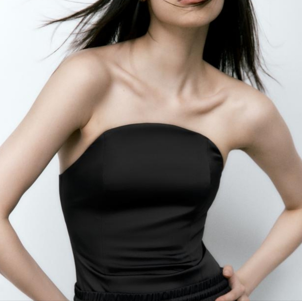 Zara Black Strapless Satin Bodysuit